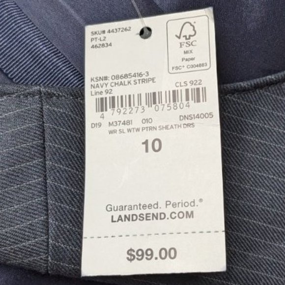 Classic Sheath Dress NEW Sleeveless, Pin-stripe Blue Suiting, Smooth, Lands' End - Picture 4 of 16